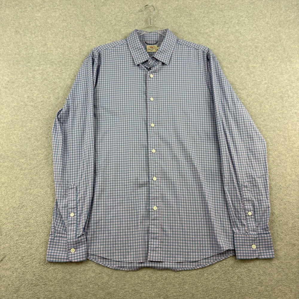 Faherty Movement Shirt‎ Mens Medium Pink Blue Gingham Plaid Button Down